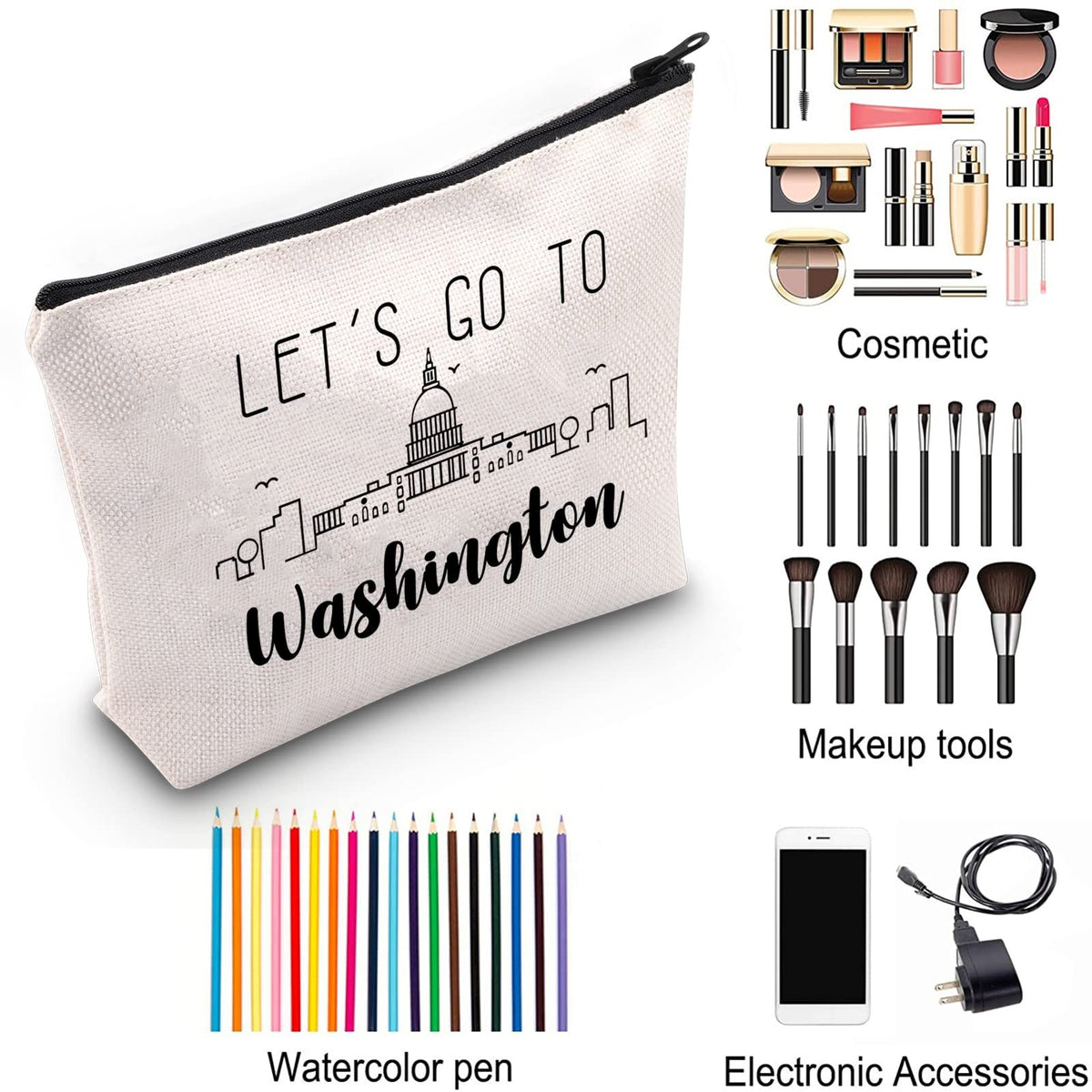 Blue Washington Skyline Waterproof Cosmetic Travel Bag