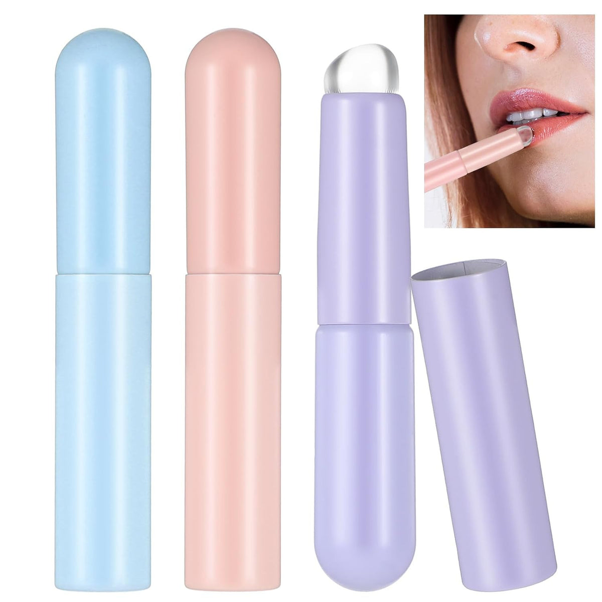 3-Pack Silicone Lip Brush Set - Reusable Lip Balm & Mask Applicators