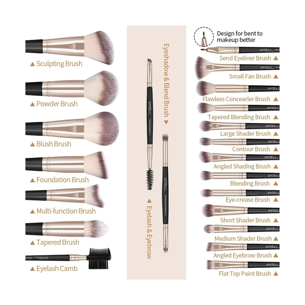 Professional Makeup Brush Set 22 Pcs Synthetic Brushes with Travel Case