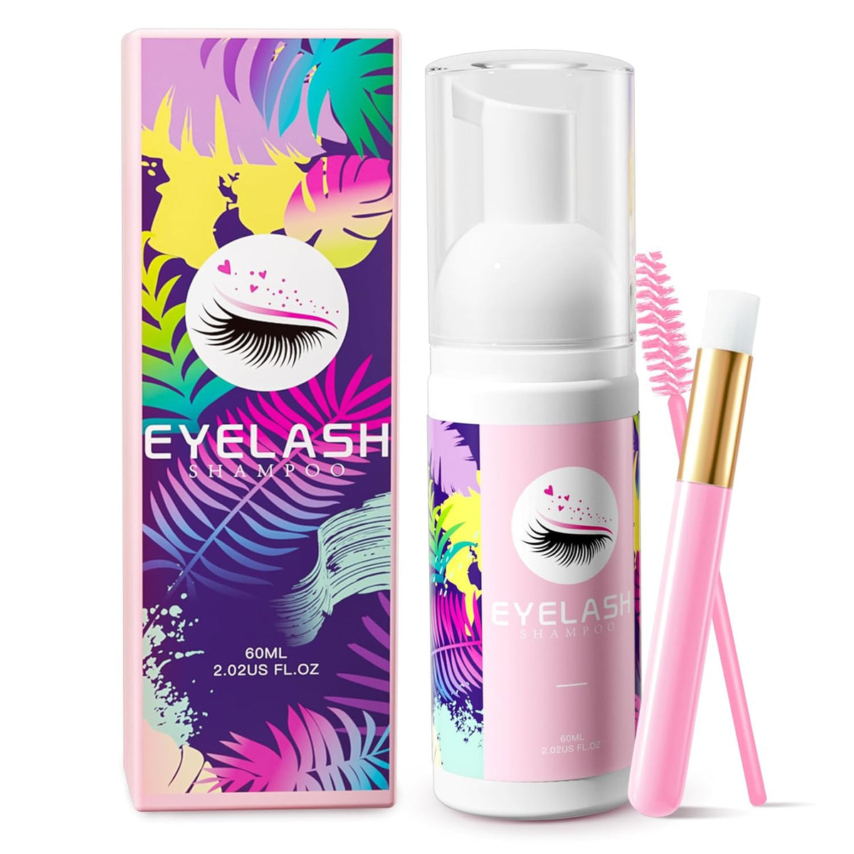Eyelash Extension Lash Shampoo Kit - Gentle 60ml Cleanser & Brush Set