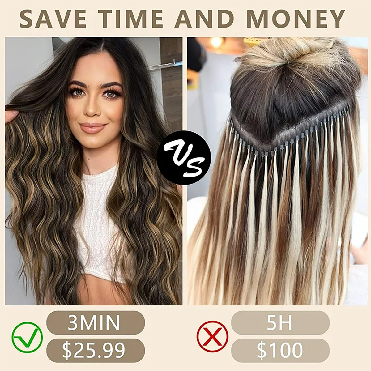4PCS Clip-In Wavy Hair Extensions Long Synthetic Weft - Natural Blonde to Brown