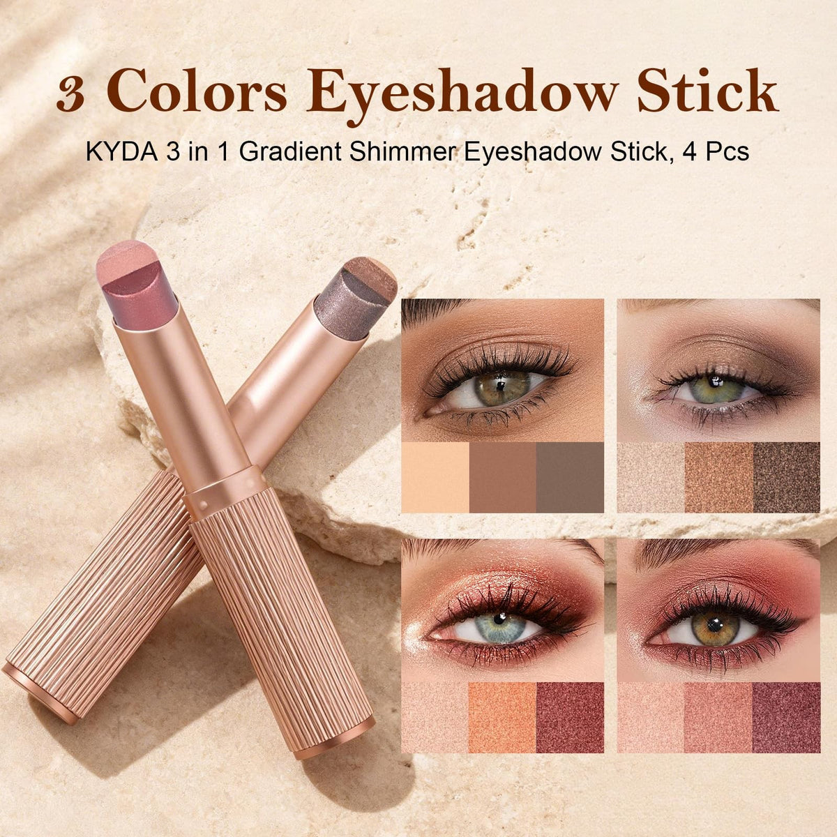 3-in-1 Gradient Shimmer Eyeshadow Stick Set - High Pigment, Blendable Eye Makeup