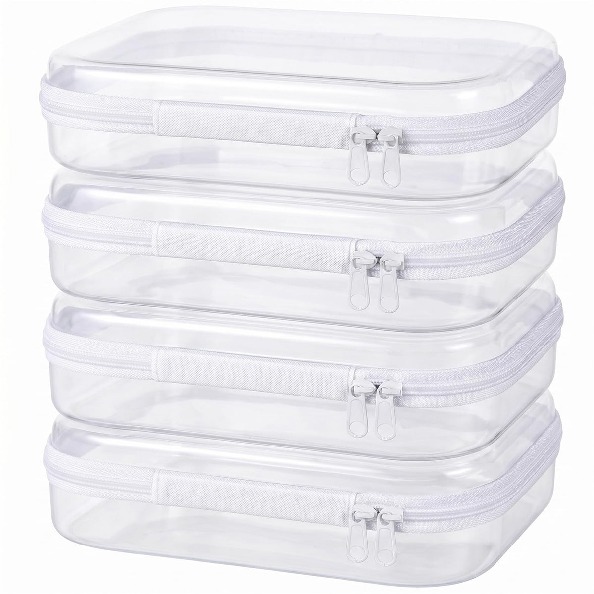 4 Pack Clear Hard Shell Zipper Cosmetic & Travel Organizer Bags 9.8x7.9 Inch
