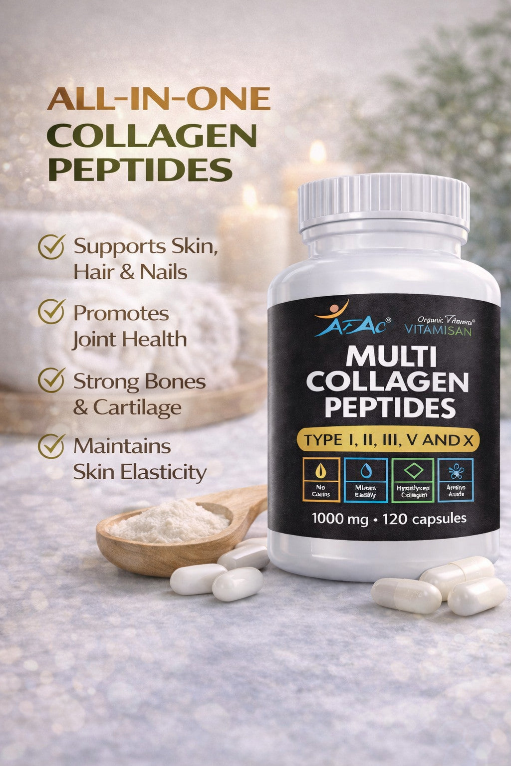 Hydrolyzed Collagen Capsules 1000mg | Multi-Type Collagen Peptides 240-Caps