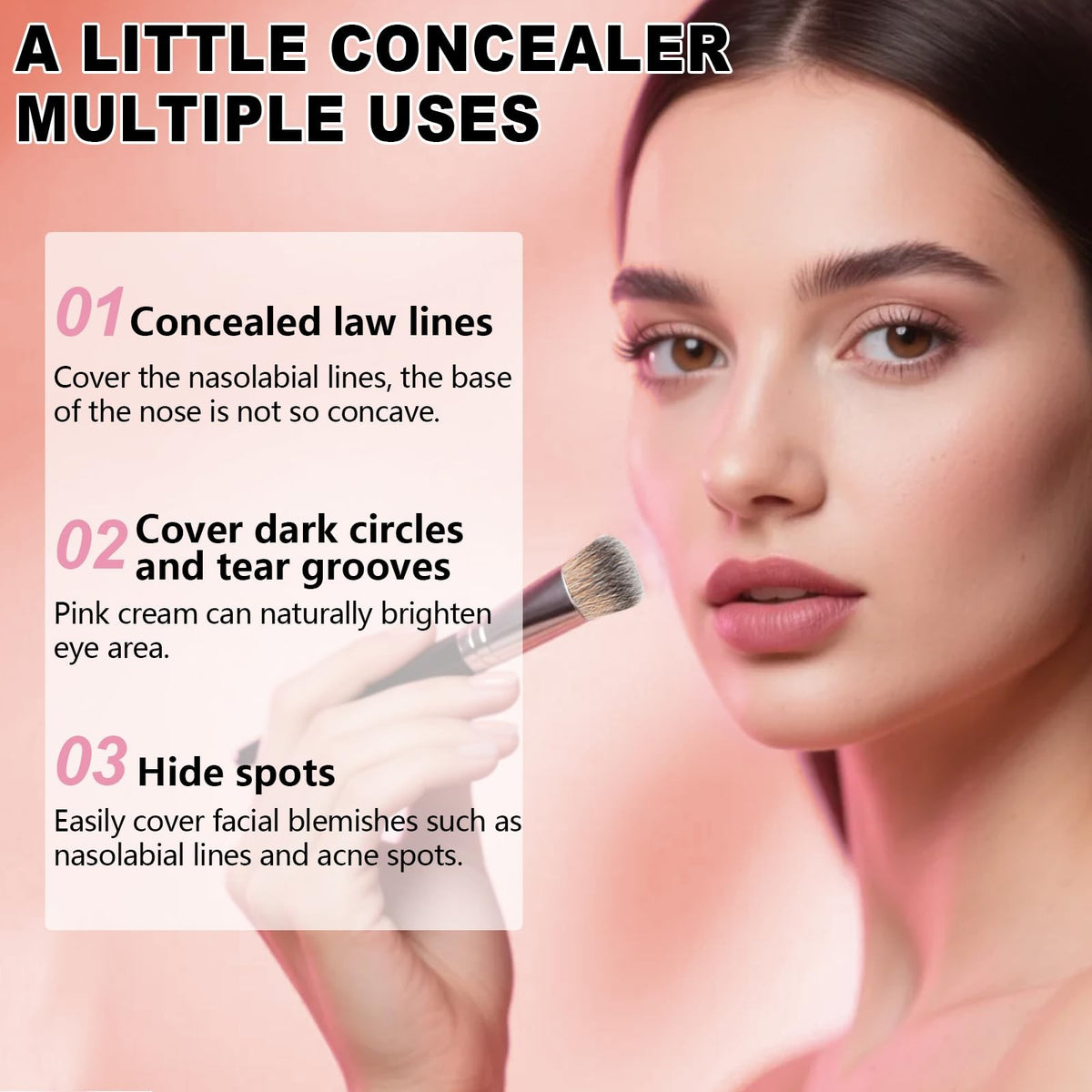 Pink Under Eye Brightener Concealer with Brush - Hydrating & Long-Lasting