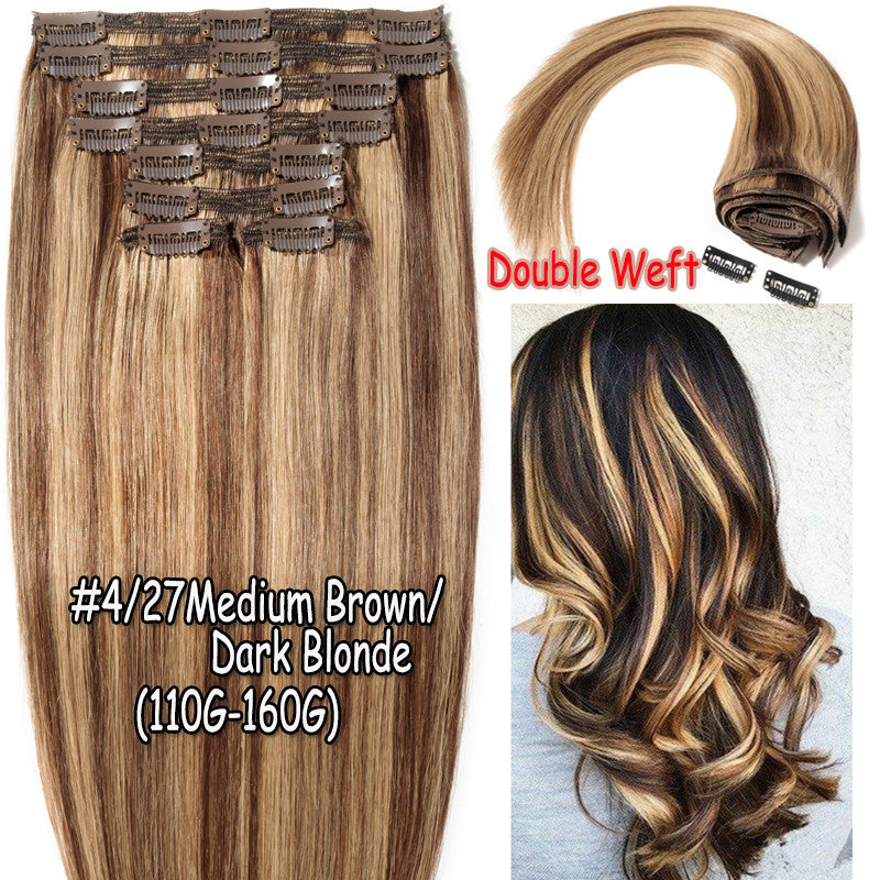 Thick Double Weft Clip-In Human Hair Extensions Full Head - Natural & Straight