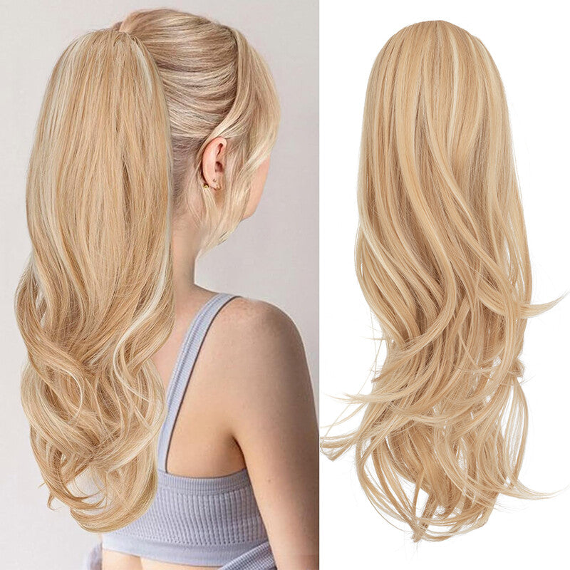 22-Inch Real Human Hair Ponytail Extension Clip-In Layered Drawstring