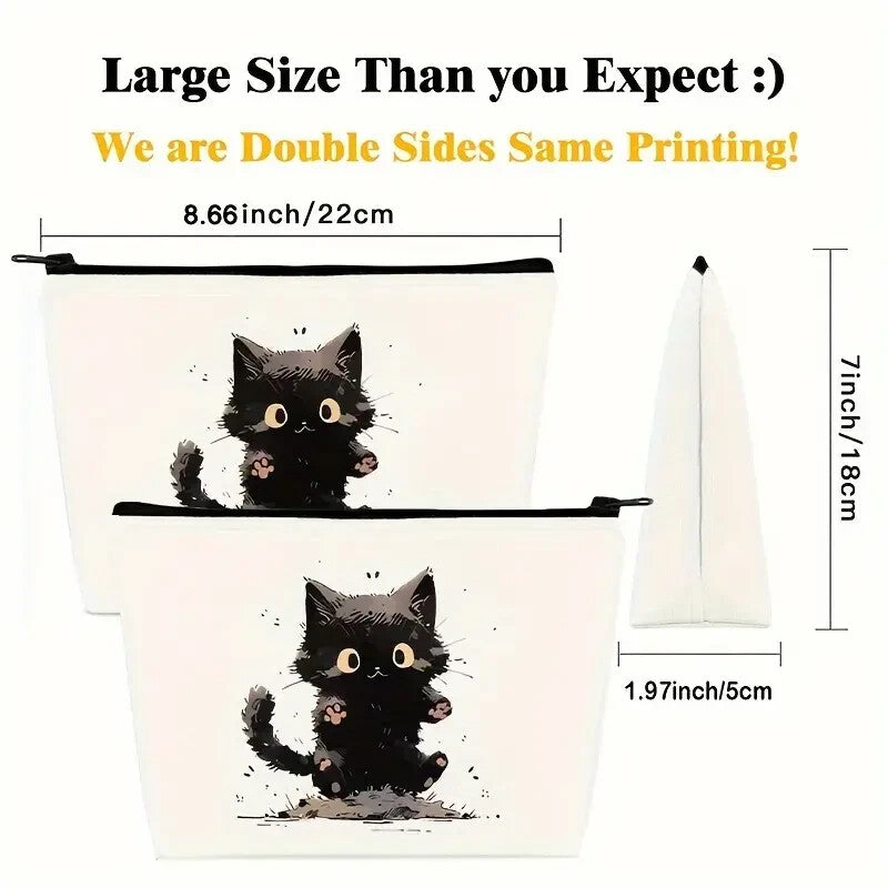 Funny Agitated Cat Cosmetic Makeup Travel Bag Lightweight Canvas Zippered Organizer
