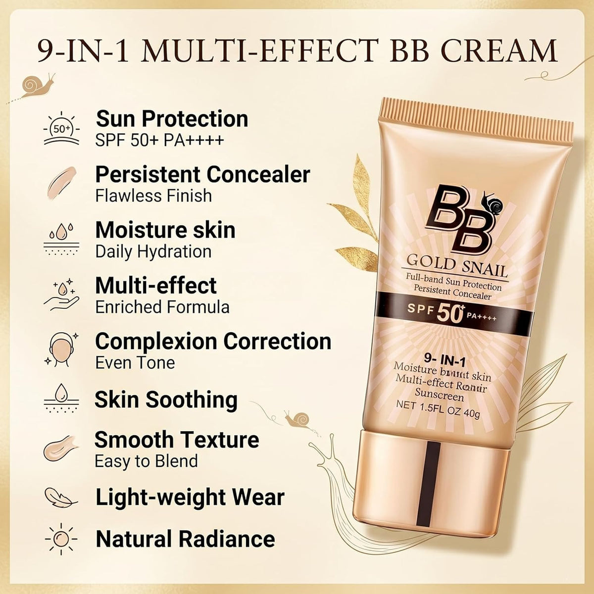BB Cream Tinted Moisturizer SPF 50 PA++++ Full Coverage Face Foundation