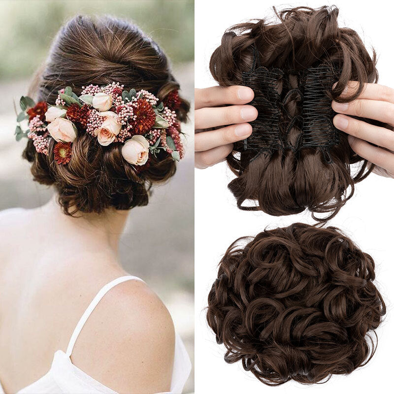 Women Ladies Curly Messy Bun Hair Piece Clip-In Extension - X-Large, Multiple Colors