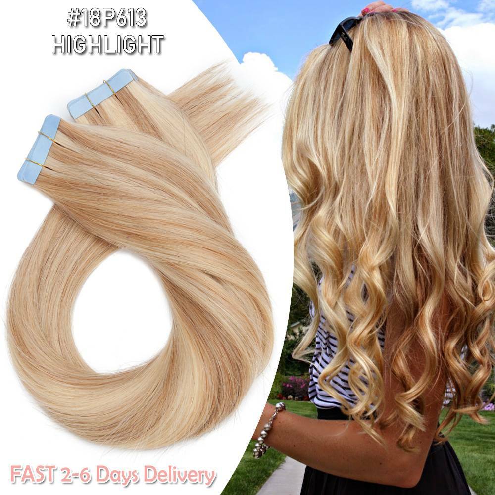Remy Human Hair Extensions Full Head Skin Weft 80pcs Thick Tape-In Set