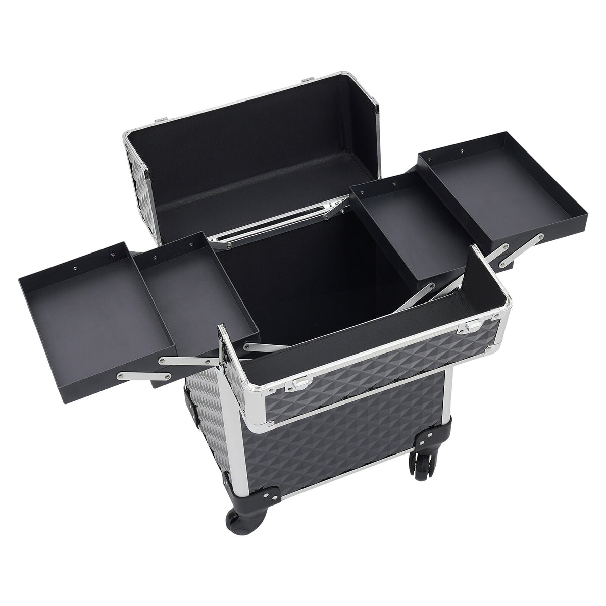Rolling Aluminum Makeup Case with Lockable Compartments & Wheels