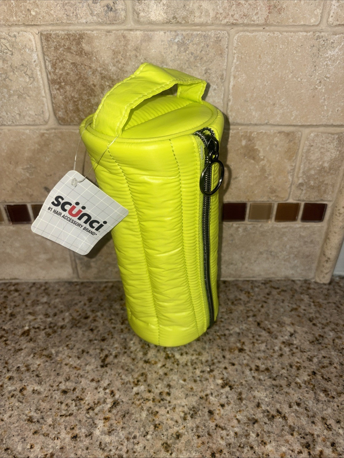 Neon Yellow Lime Quilted Makeup Bag - Travel & Gym Accessory, 8.5" x 3.75"