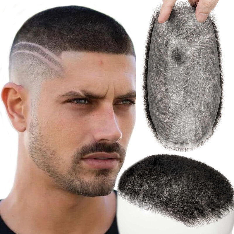 Mens PU Thin Skin Buzz Cut Toupee - Hair Replacement System for Loss & Baldness
