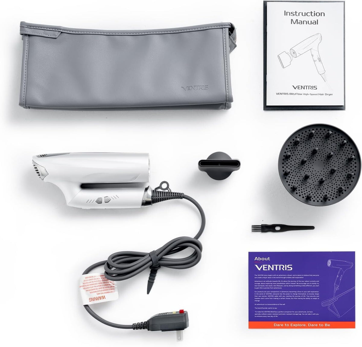 Cordless Travel Ionic Hair Dryer with Diffuser & Multiple Heat Modes