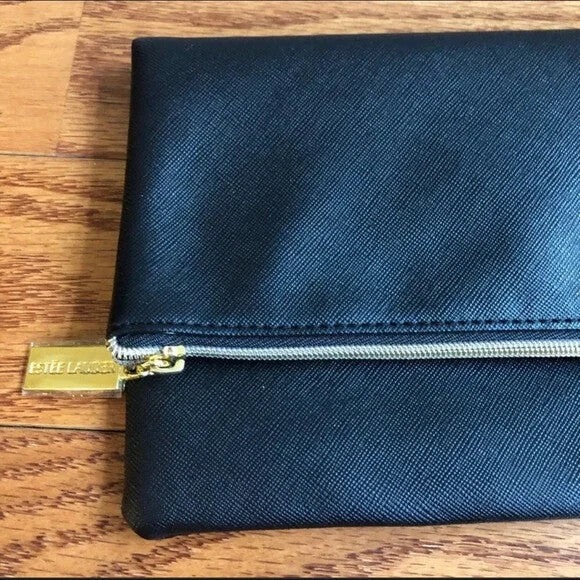 Black Faux Leather Makeup Handbag Clutch Bag - Cosmetic Pouch