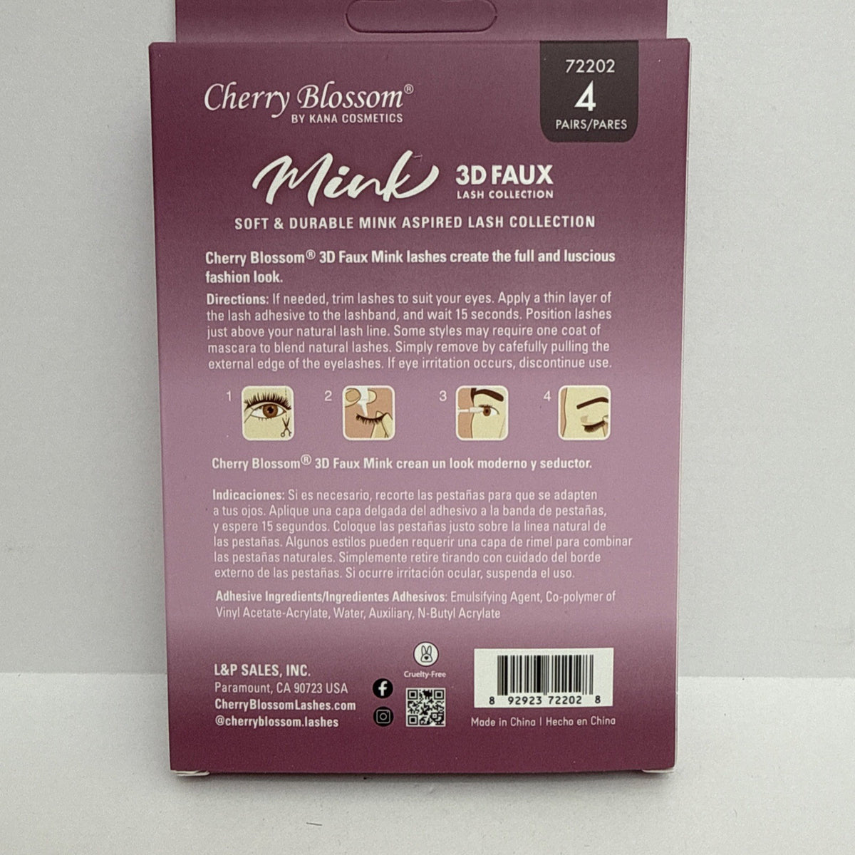 Cherry Blossom Faux Mink 3D Eyelash Collection - 4 Pairs, Lash Enhancing Makeup