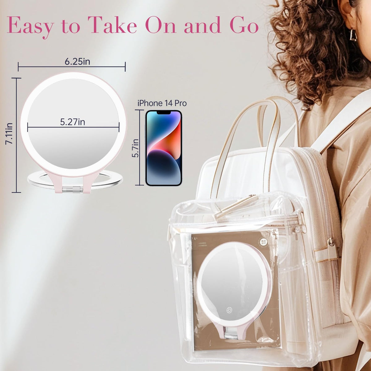 Lighted Travel Makeup Mirror with 10X Magnification and Rechargeable LED