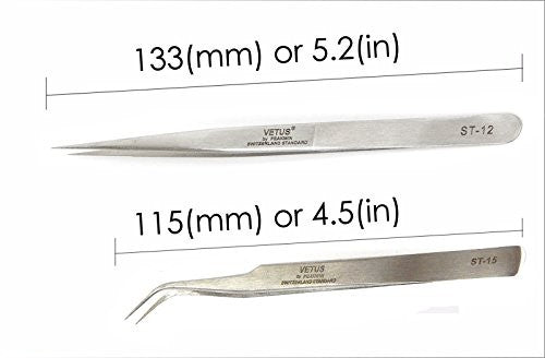 Professional Eyelash Tweezers Set - Straight & Curved Stainless Steel