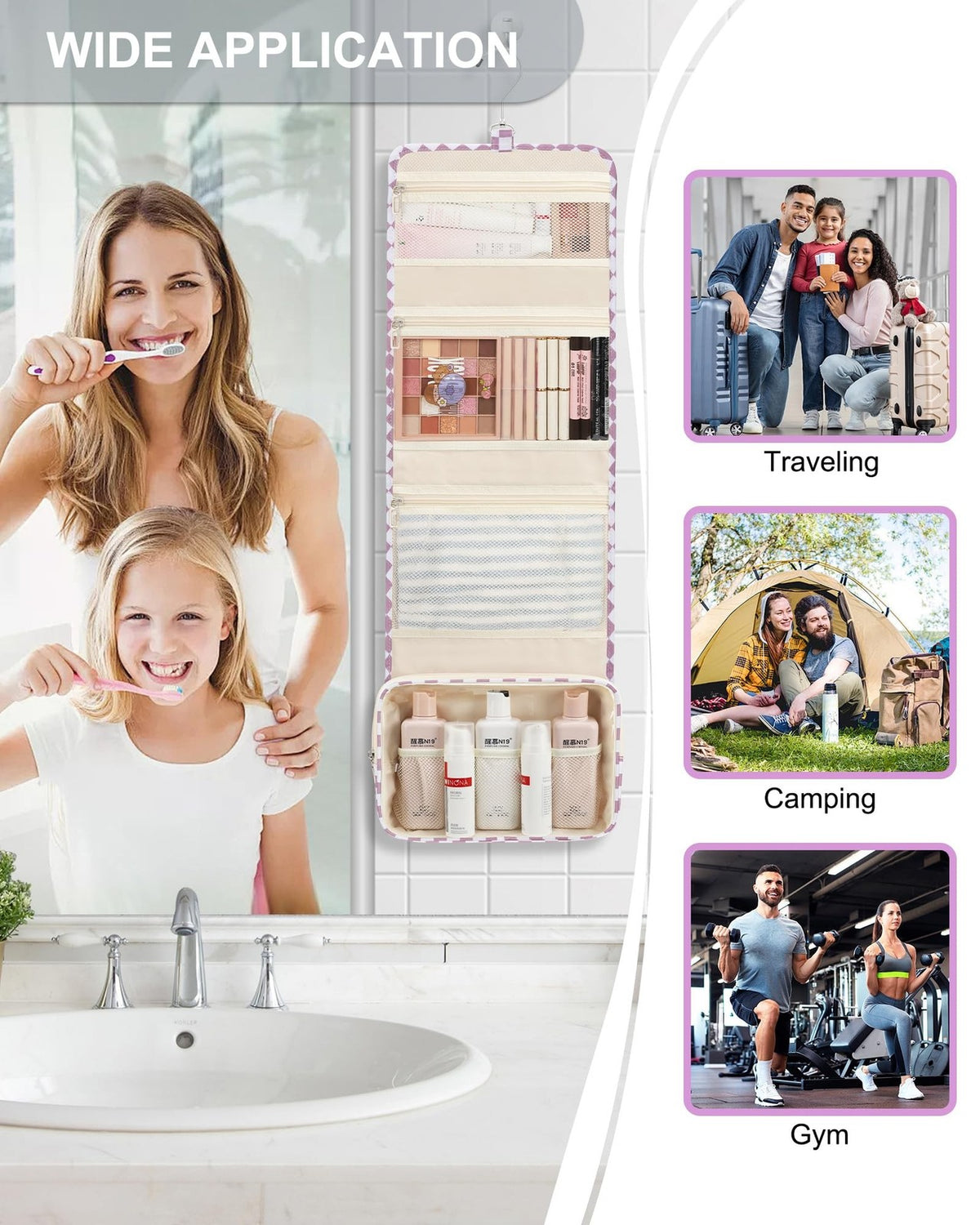 Large Waterproof Hanging Toiletry Bag with Compartments for Travel