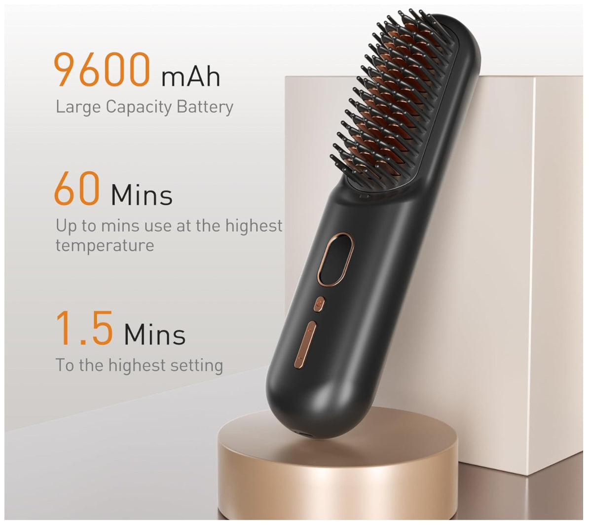Cordless Hair Straightening Brush with Negative Ions & Ceramic Coating
