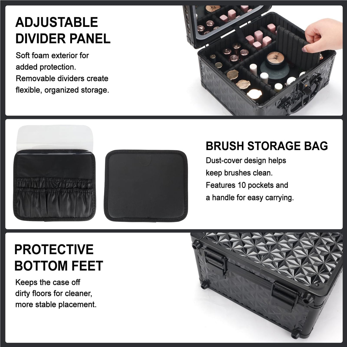 Lockable Portable Makeup Case with LED Lighted Mirror and Detachable Storage