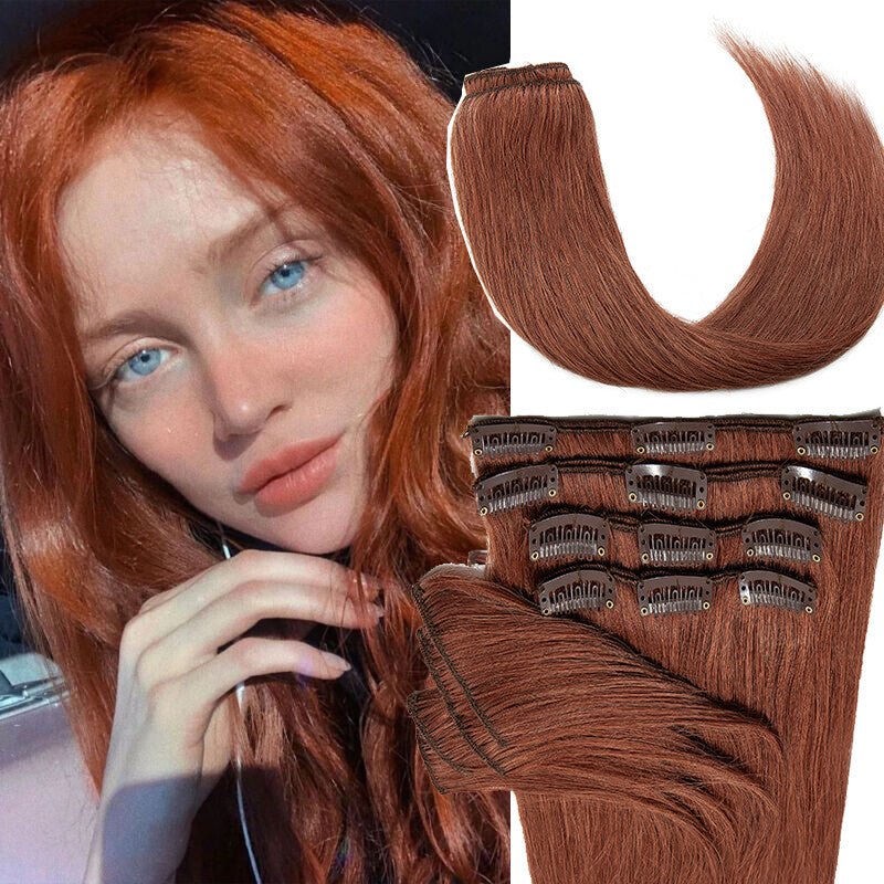 Clip-In Human Hair Extensions Full Head 8 Pieces Remy Hair for Volume & Length