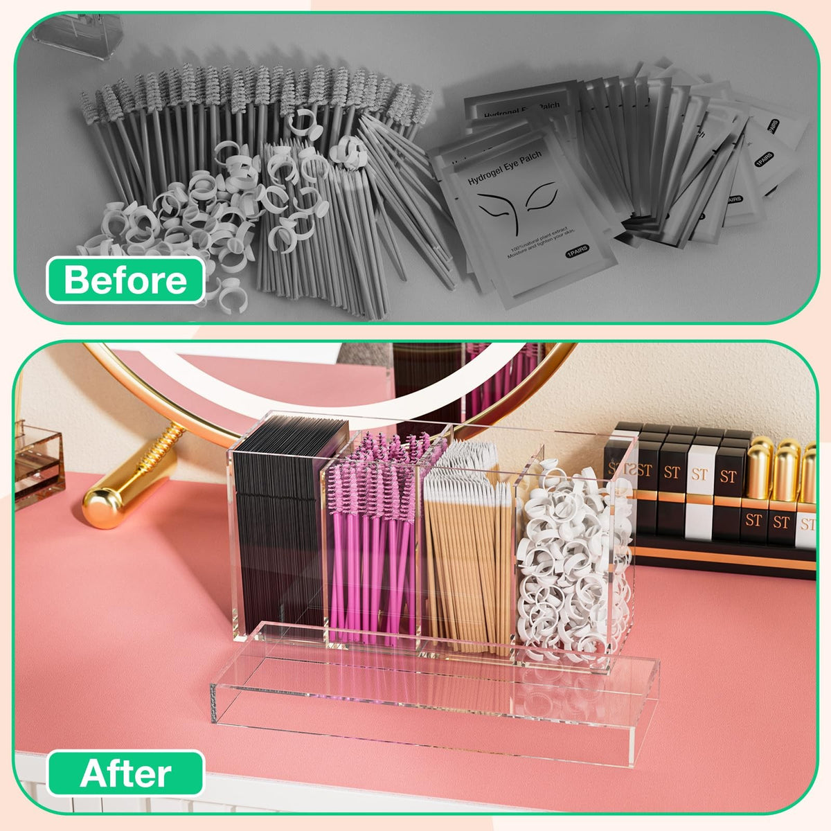 Acrylic Lash Extension Organizer Box with Lid - Eyelash Supplies Storage Container
