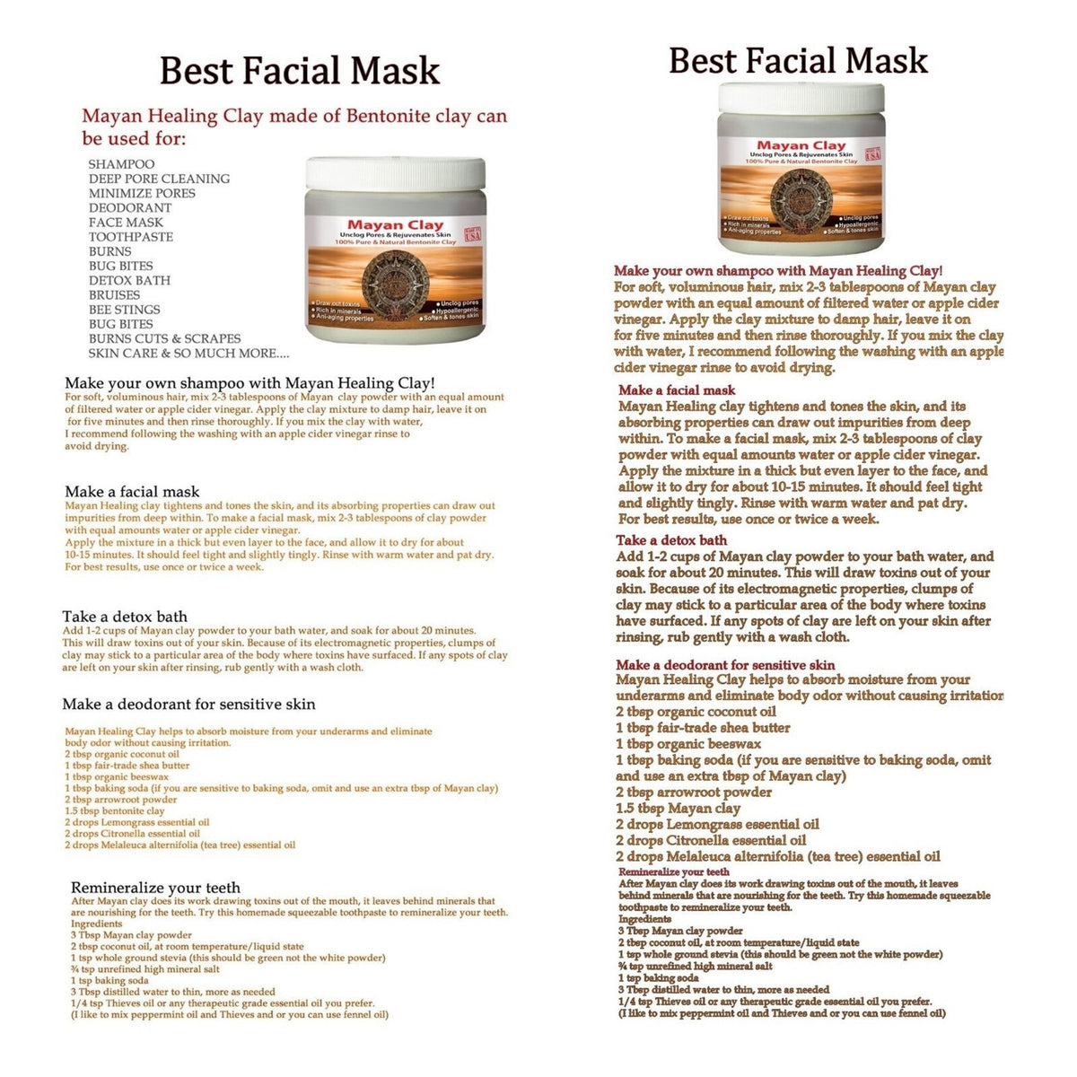Bentonite Clay Facial Mask - 1 Lb Deep Pore Cleansing