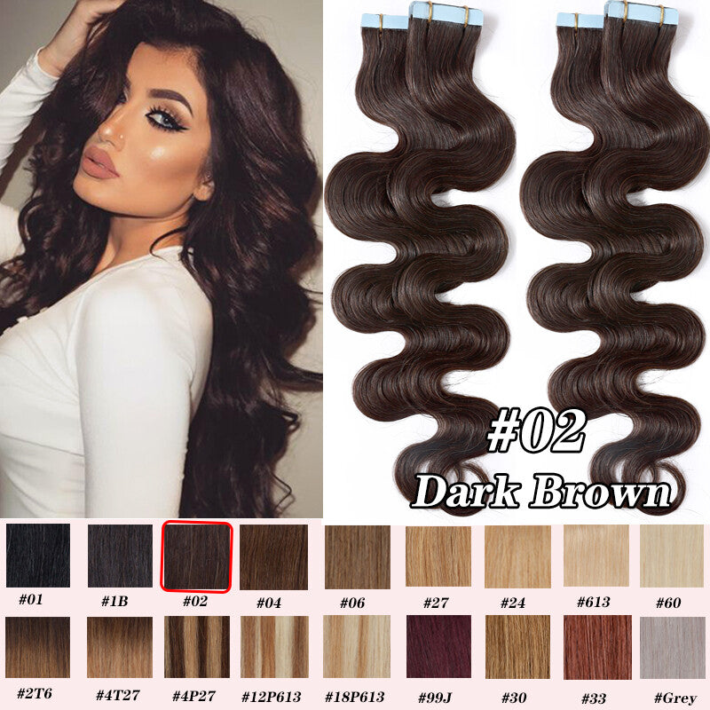 Tape-In Human Hair Extensions - Thick Ombre Curly Wavy Skin Weft