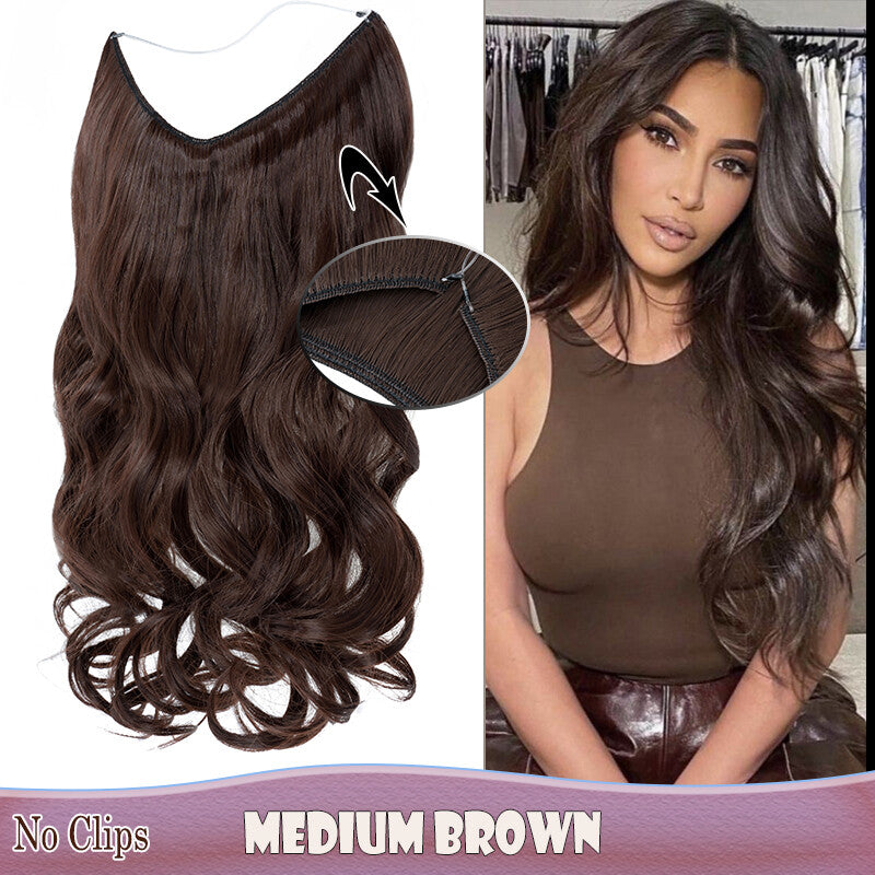 Invisible Wire Clip-In Hair Extensions with Clips & Replacement Wires - Natural & Wavy, 20/24 Inch