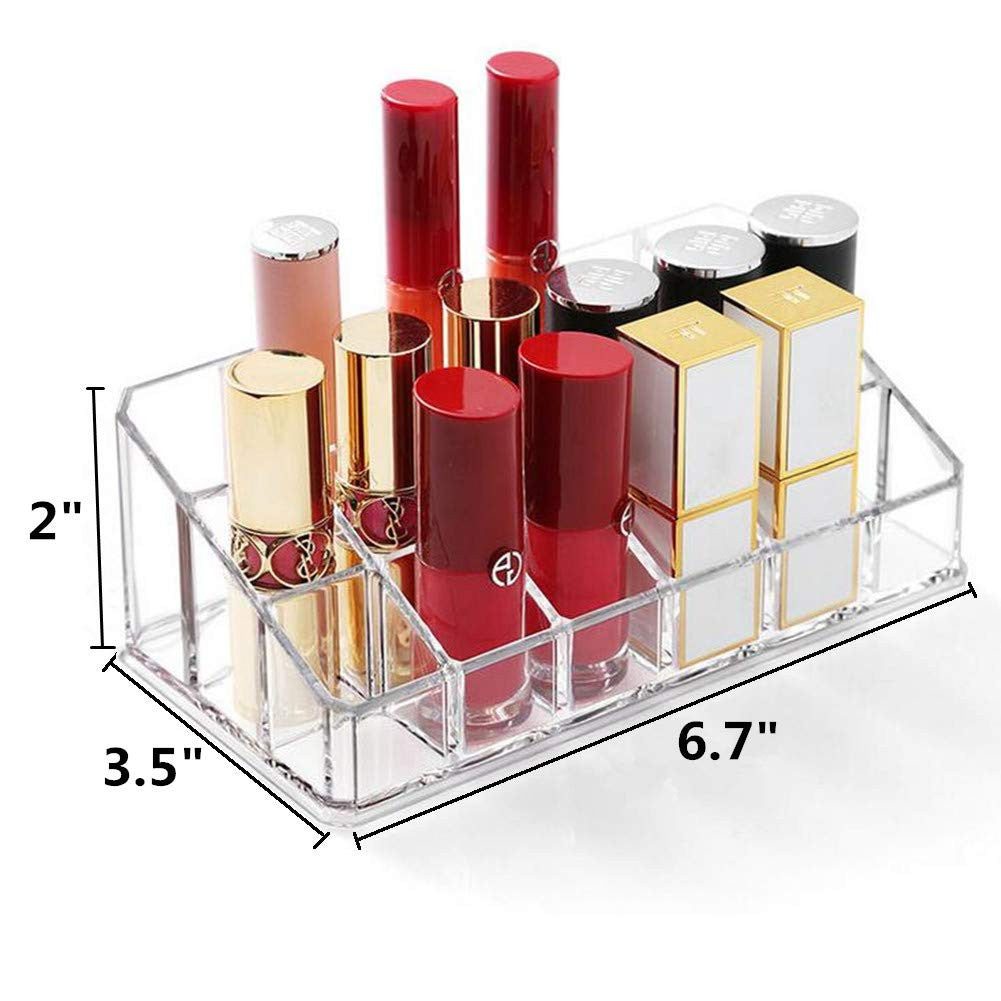 Clear Makeup Organizer with 18 Lipstick Slots - Cosmetic Storage Box