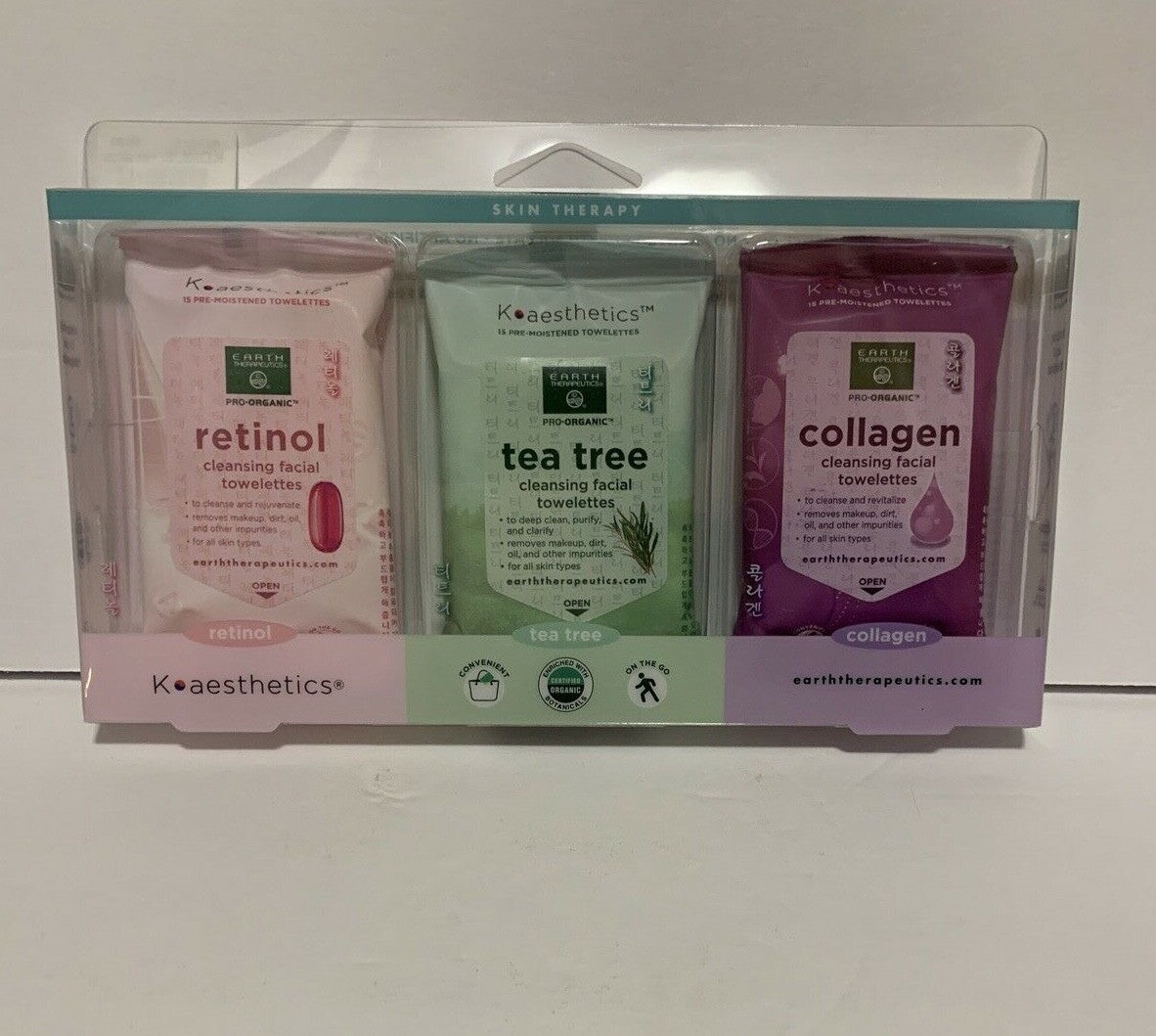 Earth Therapeutics 3-Pack Makeup Remover & Facial Cleansing Wipes with Retinol Tea Tree Collagen