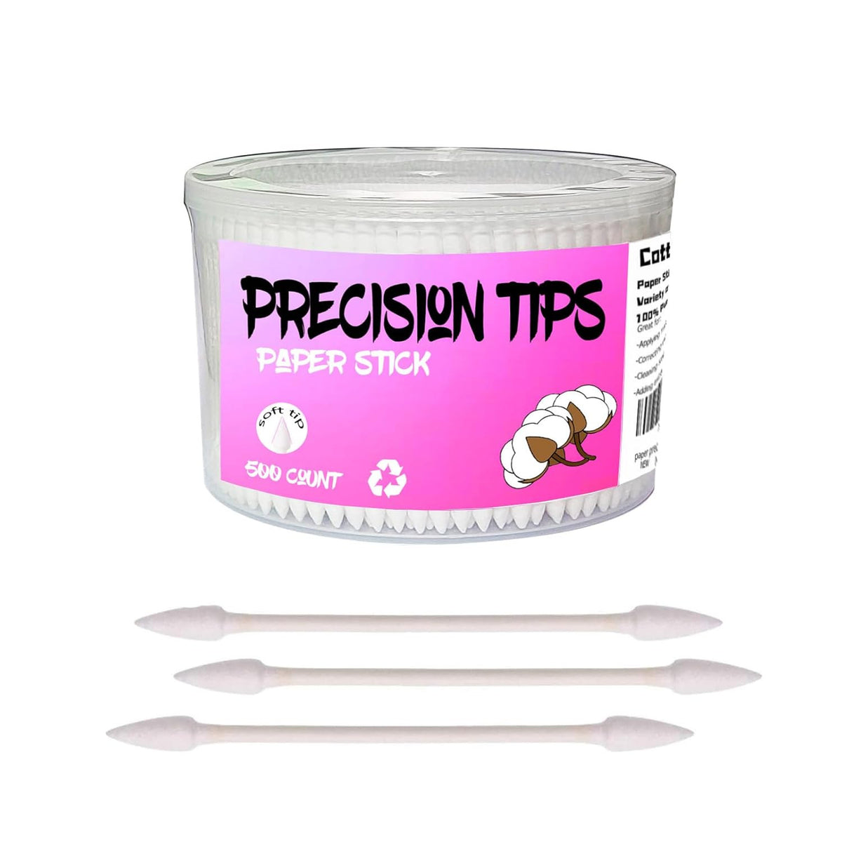 Pointed Tip Cotton Swabs 500 Count Precision Makeup & Ear Cleaning