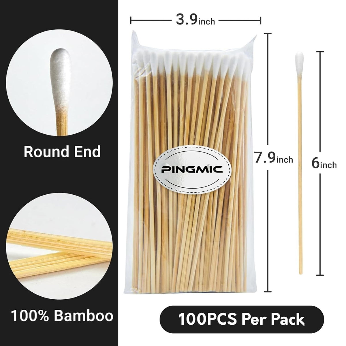 Long Cotton Swabs with Bamboo Sticks - 200PCS, Lint-Free Cleaning Tools
