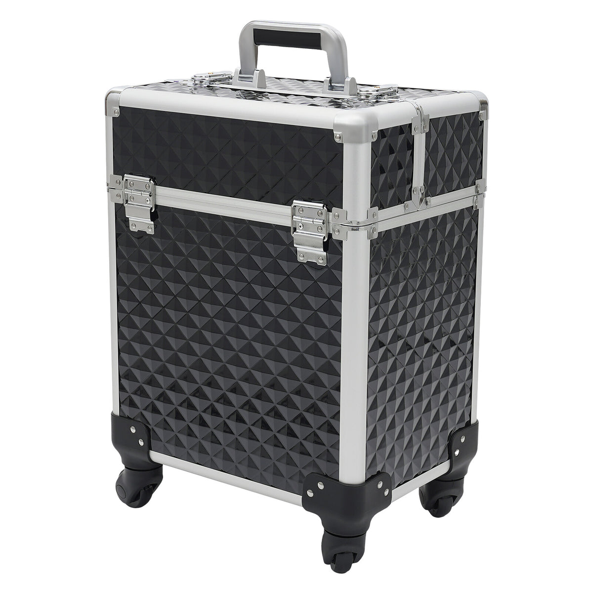 Rolling Aluminum Makeup Train Case with Lock & Large Capacity