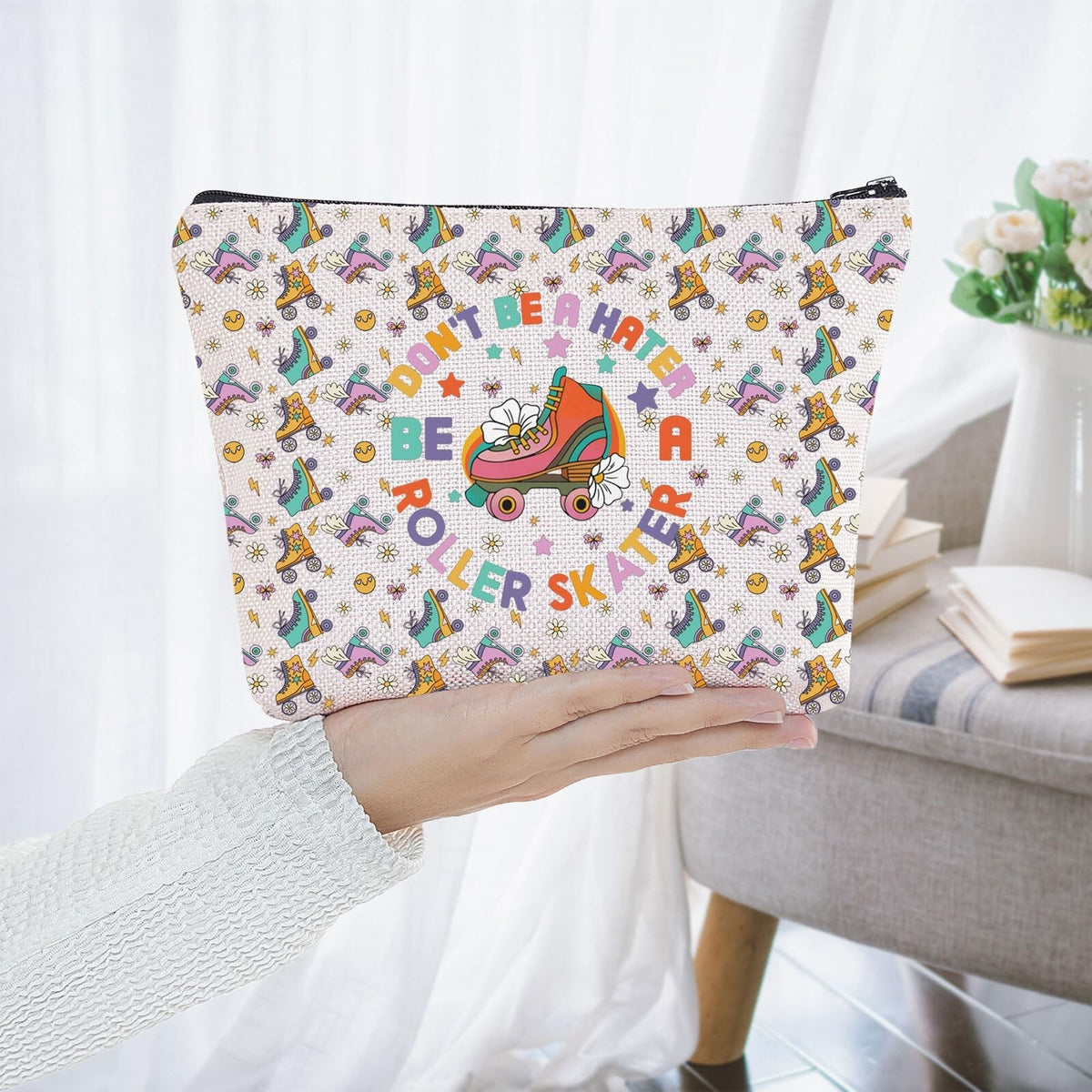 Be A Roller Skater Cosmetic Bag – Canvas Makeup Bag for Roller Skating Lovers