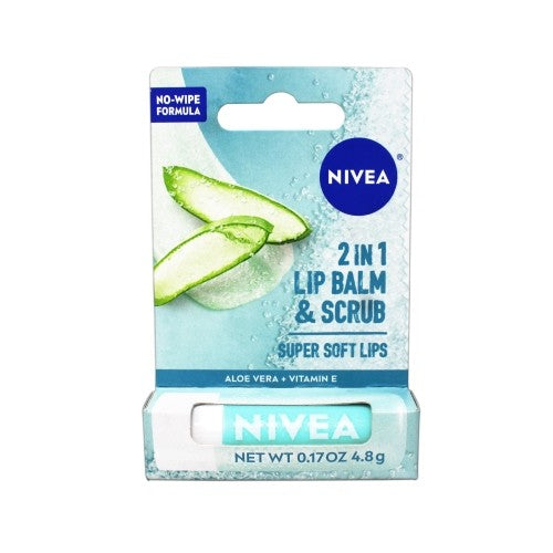 2 Pack Lip Balm & Scrub for Soft Lips with Aloe Vera & Vitamin E - Gentle Exfoliating Stick