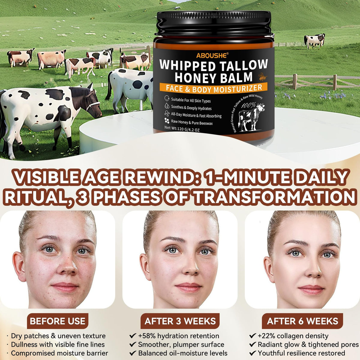 Organic Beef Tallow for Skin - Whipped Hydrating Face & Body Moisturizer