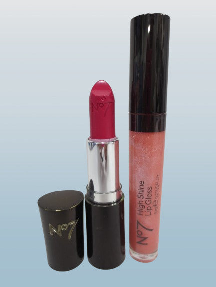 NO7 High Shine Lip Gloss Set with Pink Slip and Ruby Moisture Drench, 2 Pieces