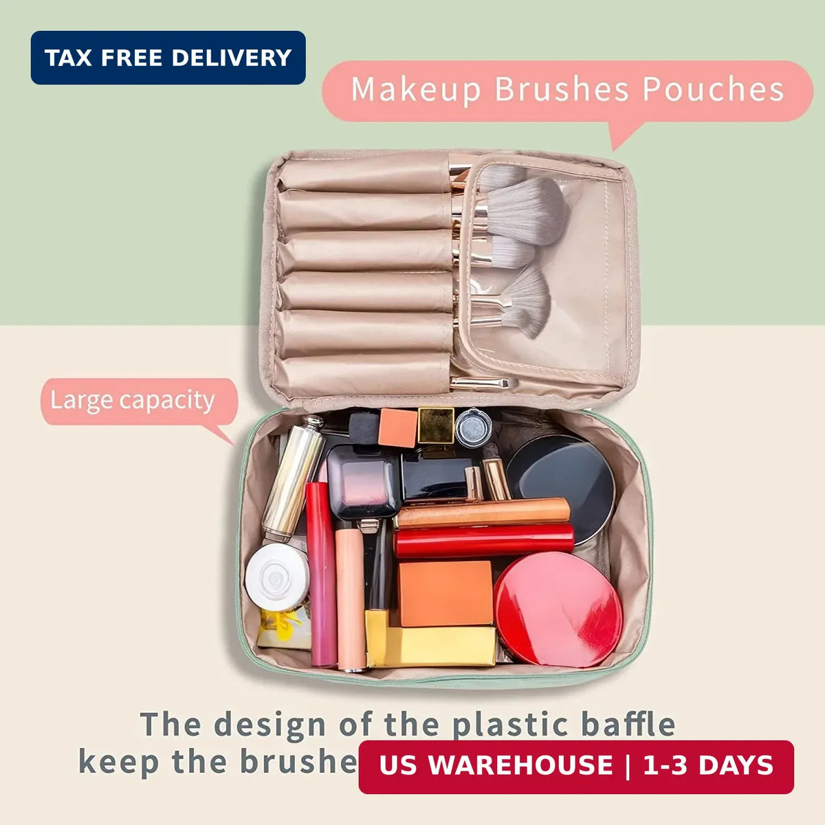 Travel Makeup Bag Set — Large Cosmetic & Toiletry Organizer with 3 Compartments