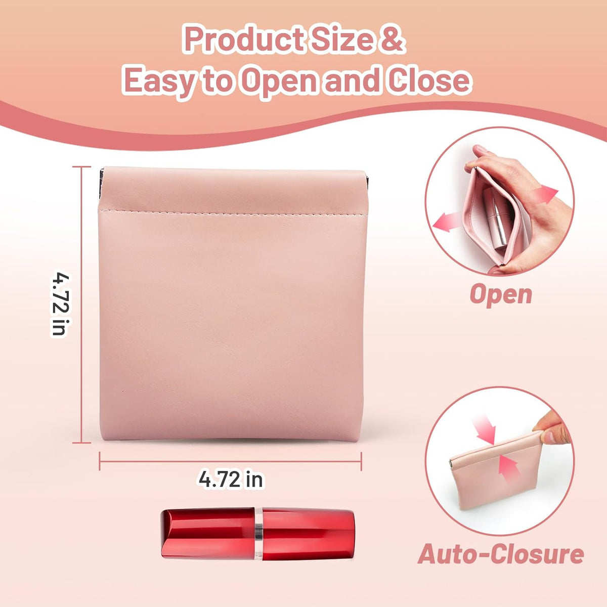 Small PU Leather Pouch Organizer Set - 4 Pack, Snap Closure, Compact Purse Storage