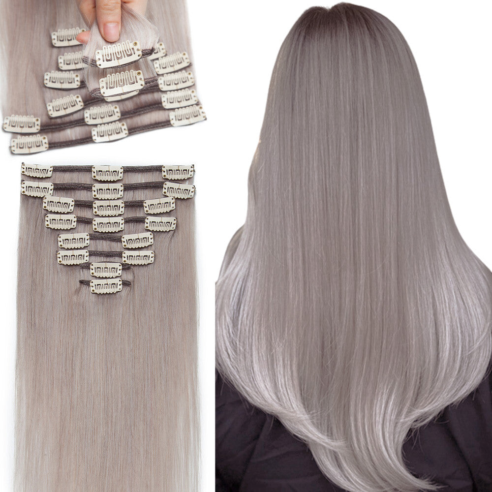 Clip-In Hair Extensions Full Head Set - Remy Human Hair, Multiple Colors & Lengths