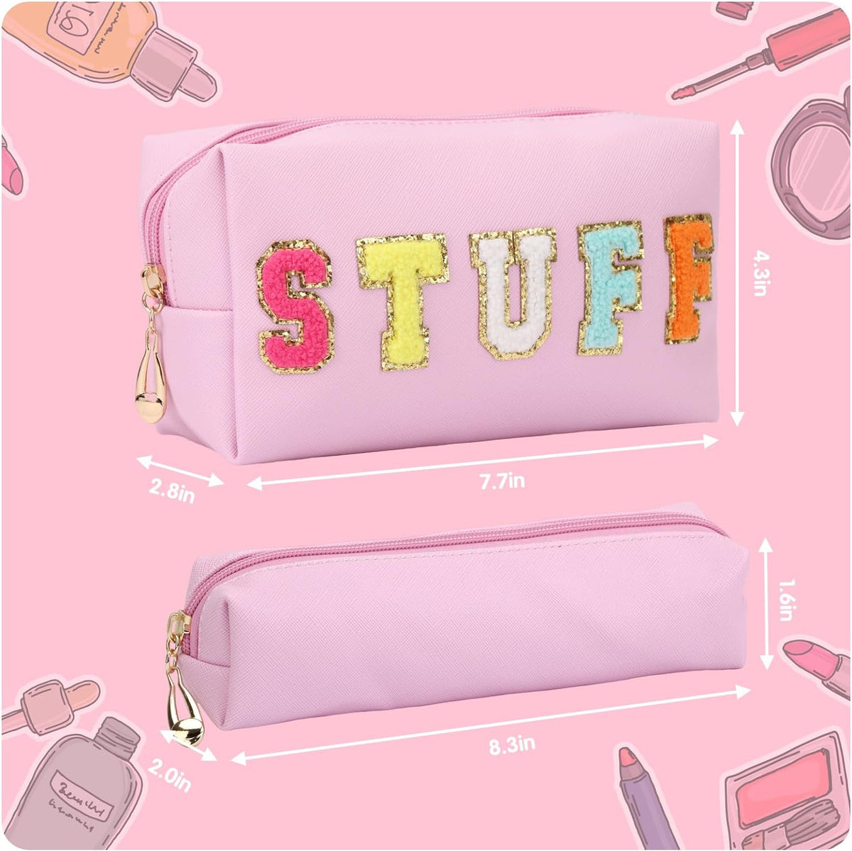 2-Pack Waterproof Makeup Bags Travel Cosmetic Organizer Pouches Pink