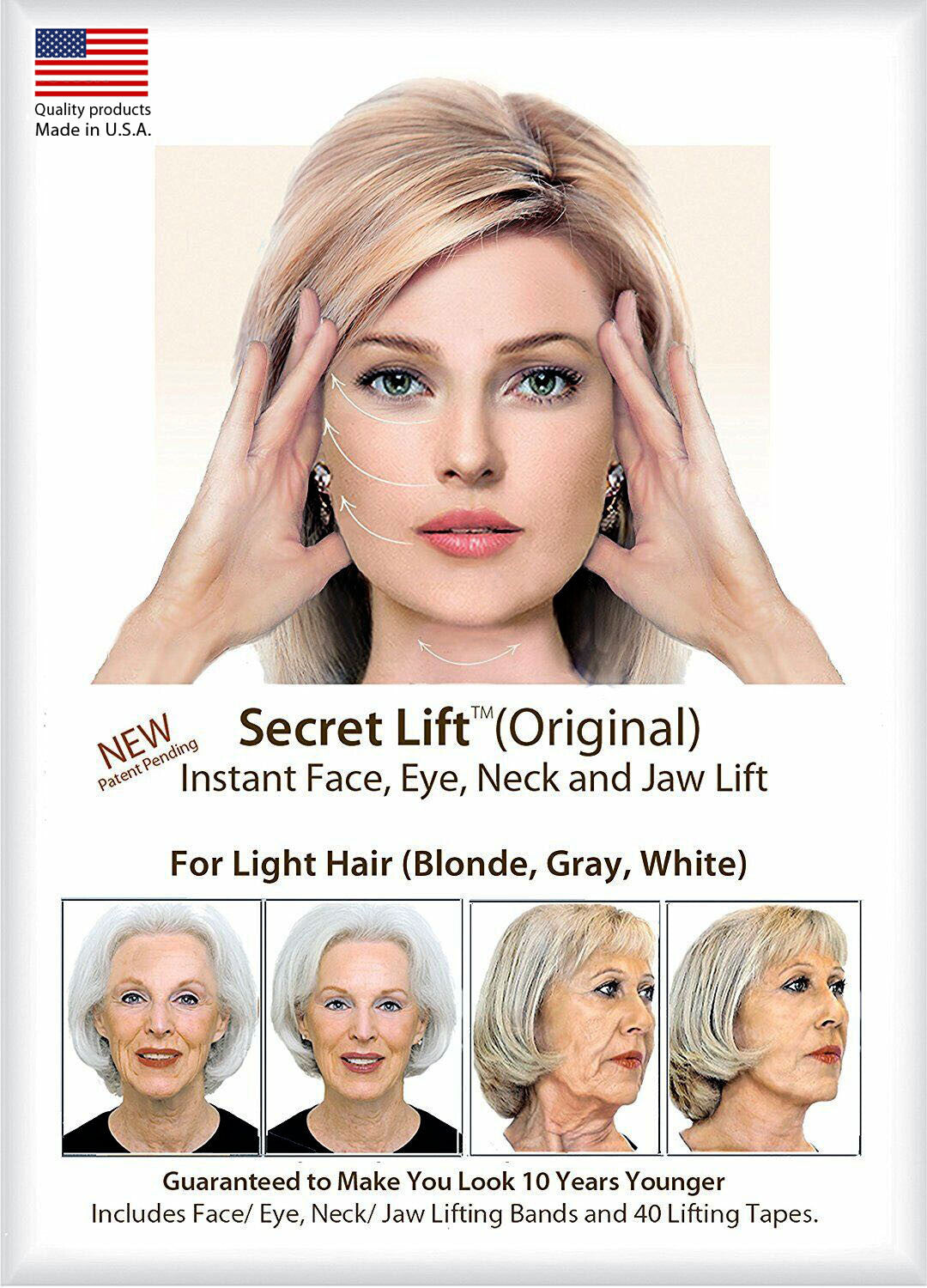 Instant Face and Neck Lift Tapes & Bands for Youthful Appearance - Light Hair Version