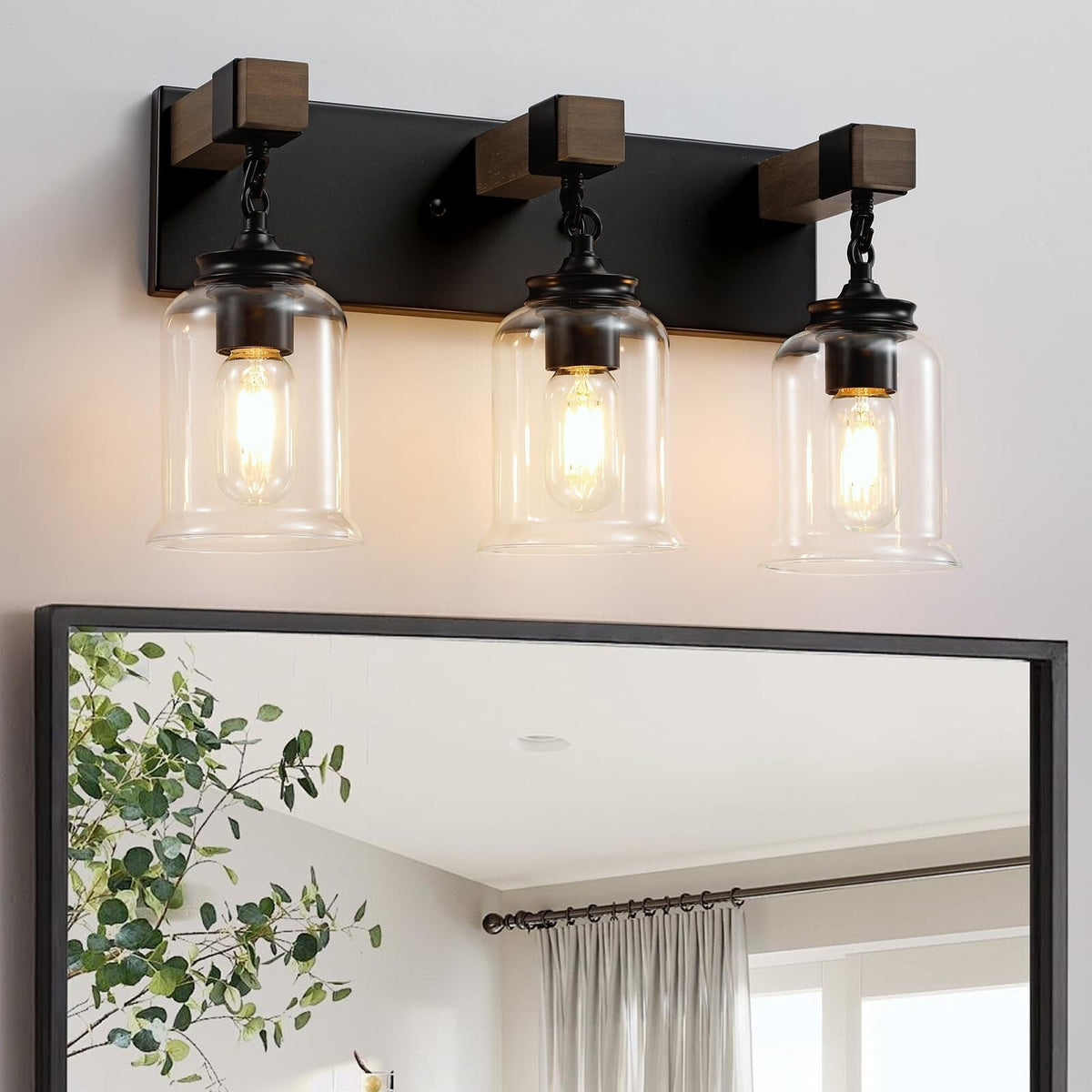 Farmhouse Bathroom Light Fixtures - 3-Light Matte Black Vanity Wall Lamp