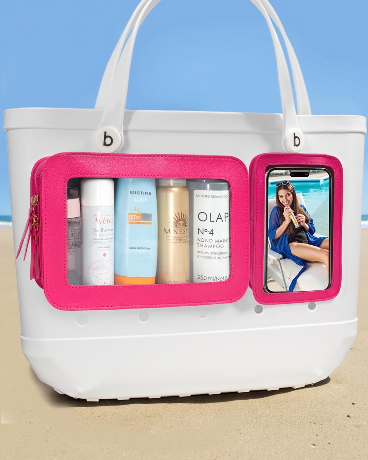 Clear Beach Tote Bag Organizer Inserts - Waterproof Travel Toiletry Pouch Set
