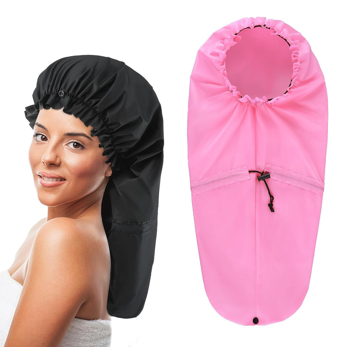 2 Pcs Large Shower Cap for Braids, Extra Long Black, Pink
