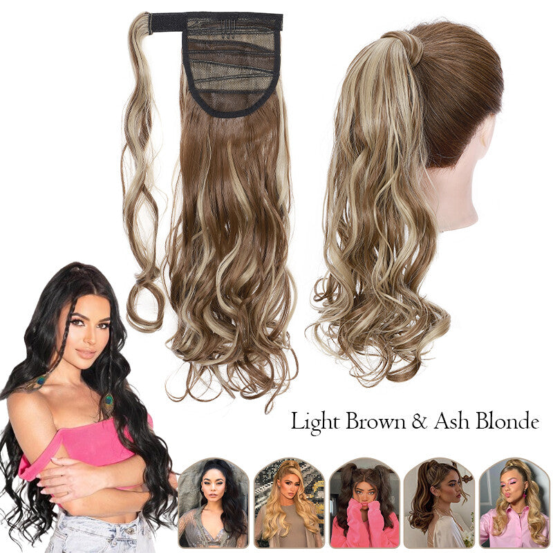 Mega Thick Wrap-On Ponytail Extensions - Natural Human Hair, Curly Wavy Straight
