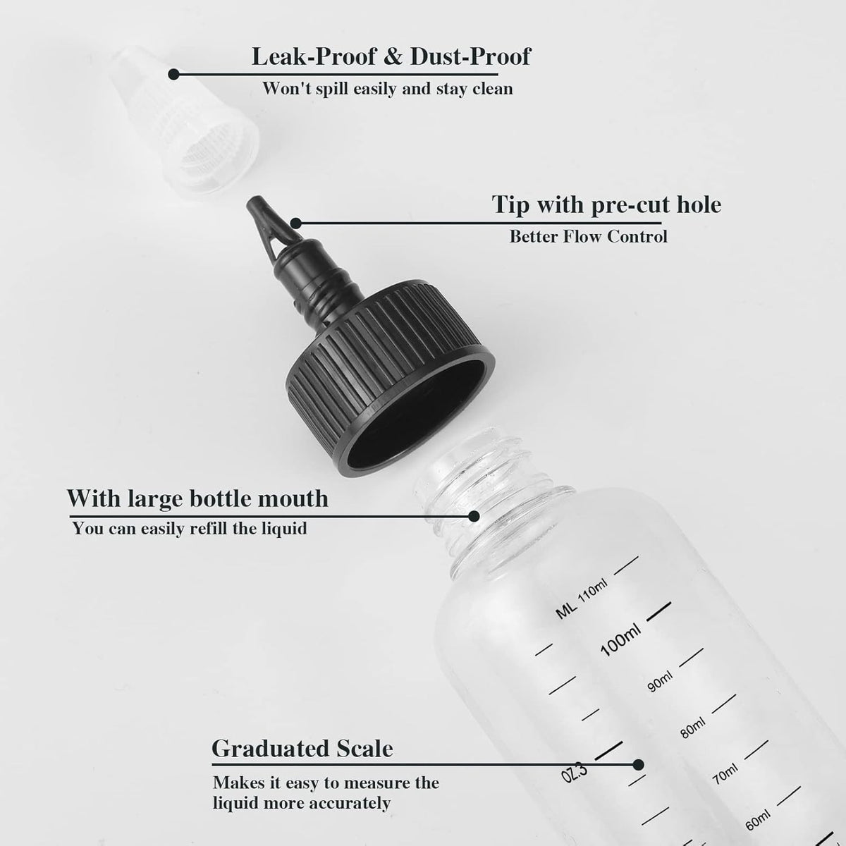 Hair Oil Applicator Bottles - 2 Pack, 4oz Leak-Proof